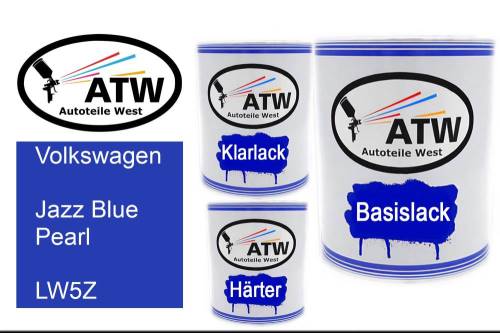 Volkswagen, Jazz Blue Pearl, LW5Z: 1L Lackdose + 1L Klarlack + 500ml Härter - Set, von ATW Autoteile West.